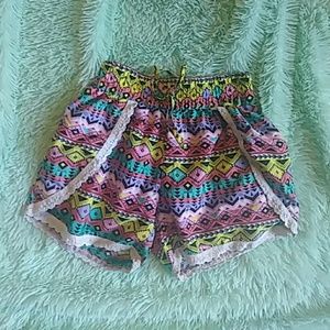 Girls youth shorts lace aztec print